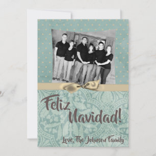 5x7 Christmas XMAS Winter Blue Damask PHOTO Card