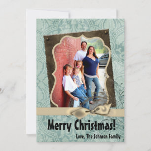 5x7 Christmas XMAS Winter Blue Damask PHOTO Card