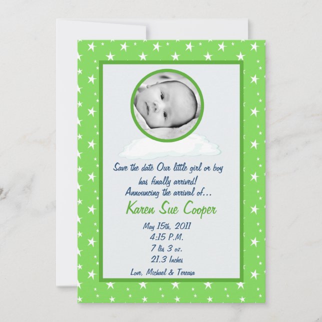 5x7 Circle PHOTO on a Cloud Birth Announcement (Front)