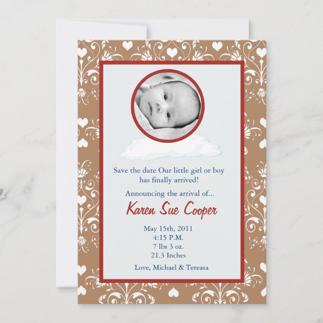 5x7 Circle PHOTO on a Cloud Birth Announcement (Front)