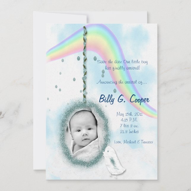 5x7 Circle with Rainbow PHOTO Birth Announcement (Front)