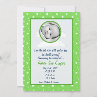 5x7 Circle with Wings PHOTO Birth Announcement