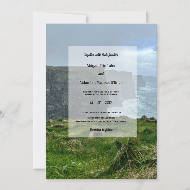 5x7 Cliffs of Moher Ireland Wedding Invitation (Front)