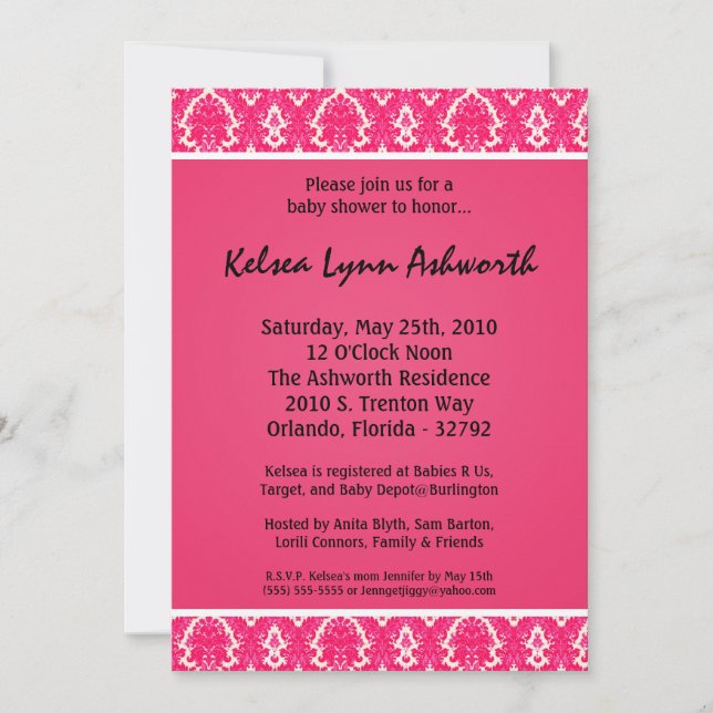 5x7 Colorful rose Damask Baby shower Invitation (Devant)
