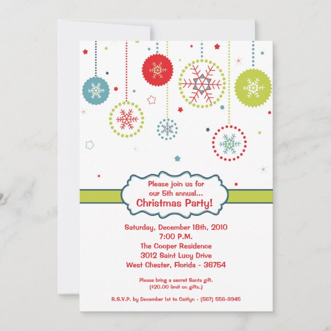 5x7 Colorful Snowflake Christmas Party Invitation (Front)