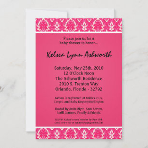 5x7 Colourful Pink Damask Baby Shower Invitation