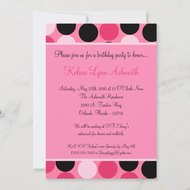 5x7 Colourful Pink Polka Dot Birthday Invitation (Front)