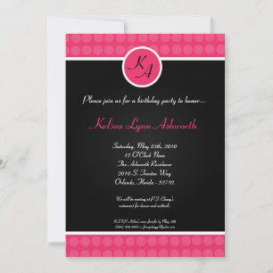 5x7 Colourful Pink Polka Dot Birthday Invitation