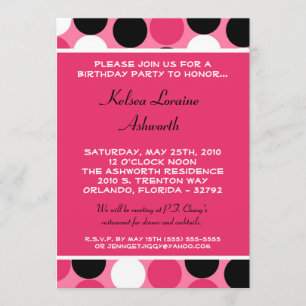 5x7 Colourful Pink Polka Dot Birthday Invitation
