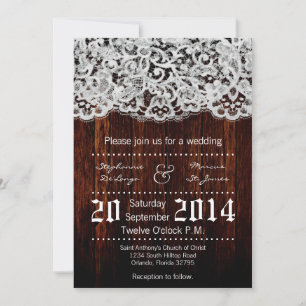 5x7 Country Barn Wood Lace Wedding Invitation