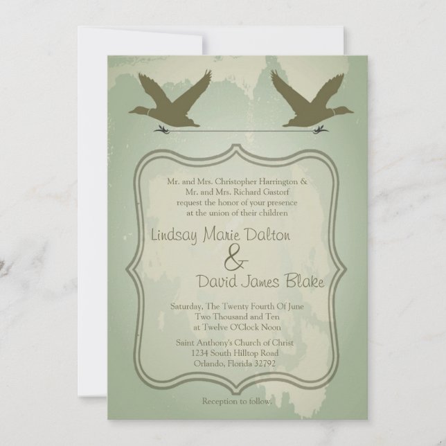 5x7 Country Duck Hunting Rustic Faire-part de mari (Devant)