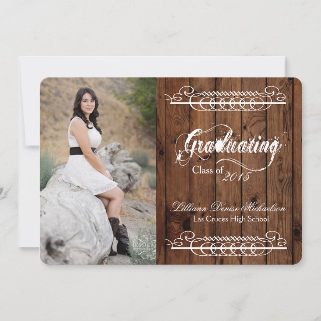 5x7 Country Rustic Barn Wood Senior Announcement (Front)