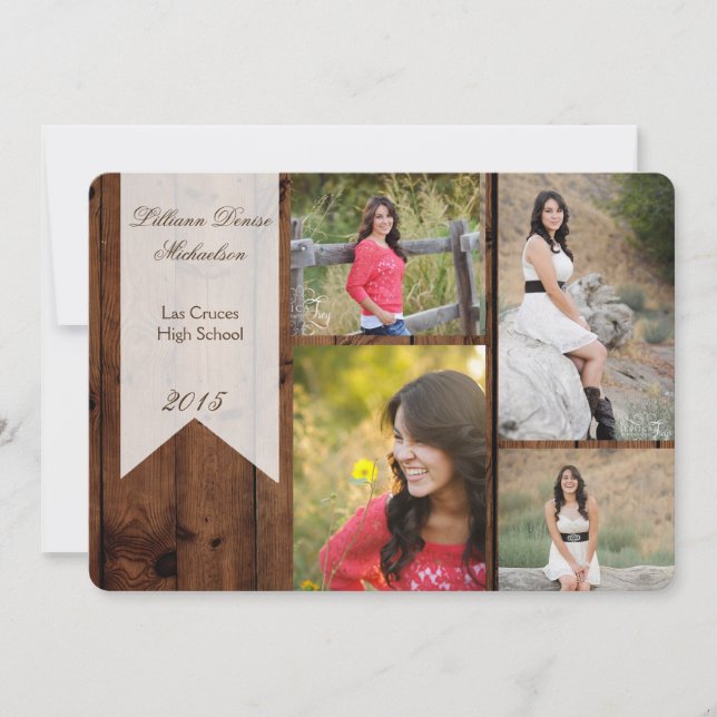 5x7 Country Rustic Barn Wood Senior Announcement (Front)
