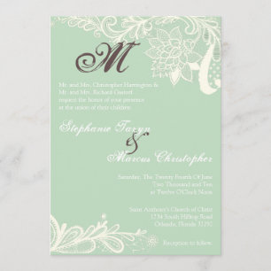 5x7 Country Vintage Lace Mint Wedding Invitation