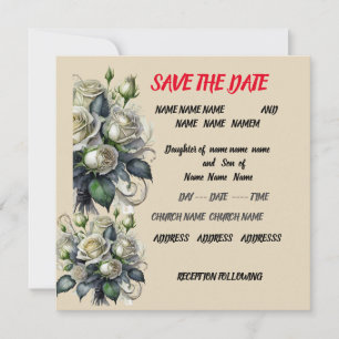 5x7 creme rose wedding invite SAVE THE DATE