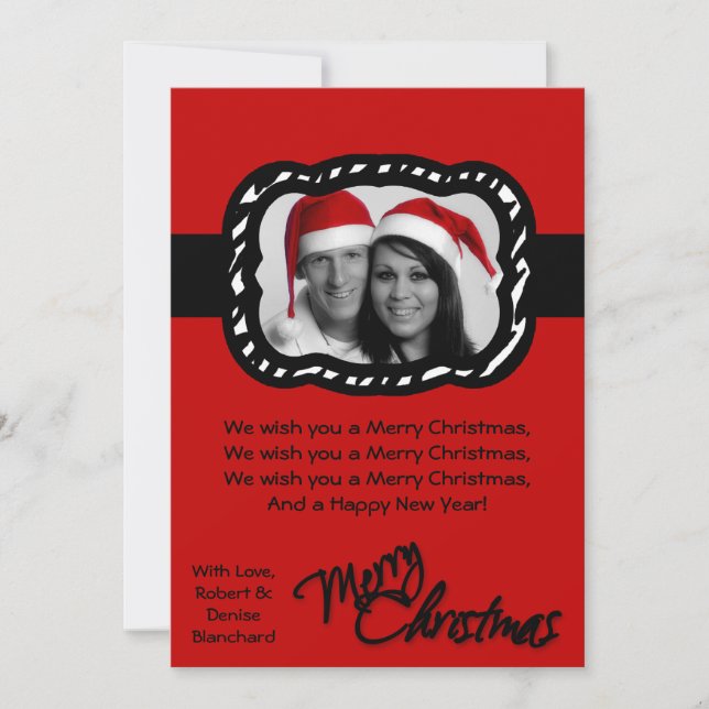 5x7 Crimson Red Black Band PHOTO Christmas Card (Front)