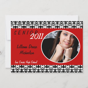 5x7 Crimson Red Damask Photo Senior Announcement