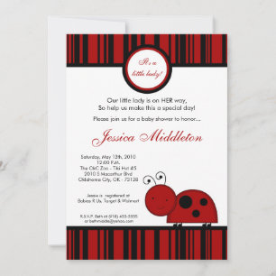 5x7 Crimson Red Lady Bug Baby Shower Invitation