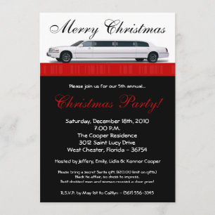 5x7 Crimson Red Limo Invitation à la fête de Noël