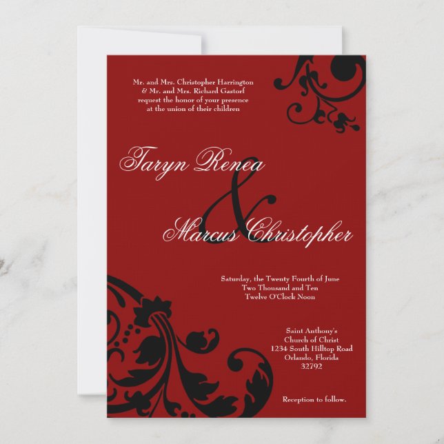 5x7 Crimson Rouge Floral Faire-part de mariage (Devant)
