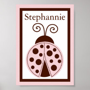 5x7 Custom Pink Mod Lady Bug Baby Bedding Name Art Poster