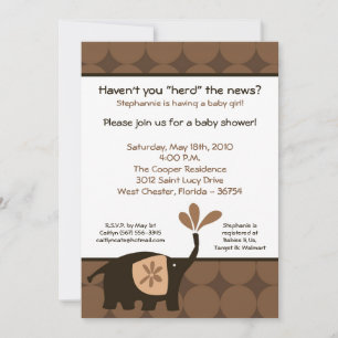 5x7 Cute Brown Elephant Baby shower Invitation