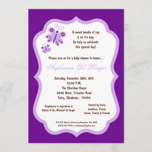 5x7 Dark Purple Butterfly Baby Shower Invitation