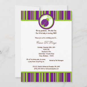 5x7 Darple Purple Bug Invitation de fête d'anniver