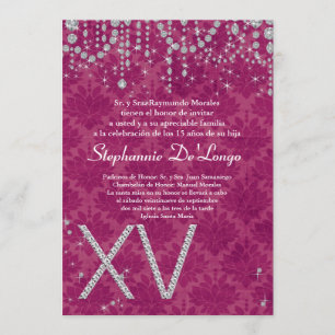 5x7 Diamant rose Quinceanera Invitation Anniversai