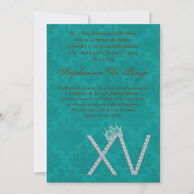 5x7 Diamond Topaz Quinceanera Birthday Invitation (Front)