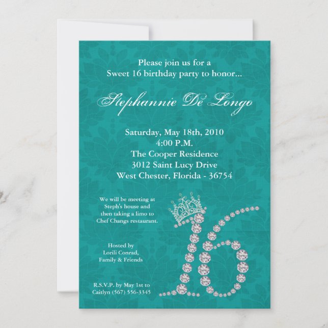 5x7 Diamond Topaz Sweet 16 Anniversaire Invitation (Devant)