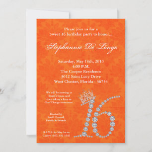 5x7 Diamond Topaz Sweet 16 Birthday Invitation