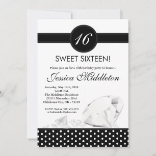 5x7 Diamonds Jewels Sweet 16 Birthday Invitation