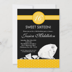 5x7 Diamonds Jewels Sweet 16 Birthday Invitation