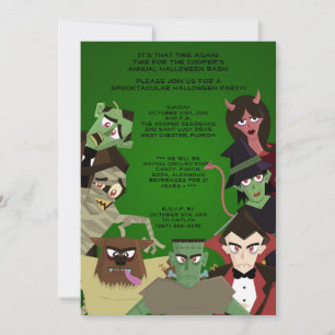 5x7 DraculaMonster Halloween Bash Party Invitation