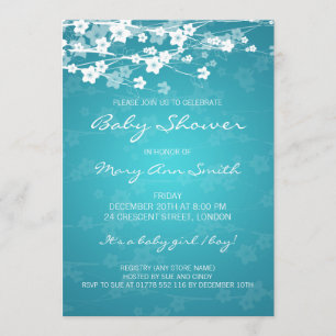 5x7 Elegant Baby Shower Cherry Blossom Turquoise Invitation