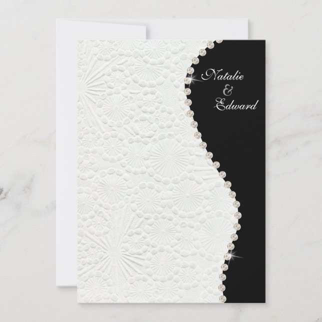 5x7 Engagement Black and White Vintage Pattern Invitation (Front)