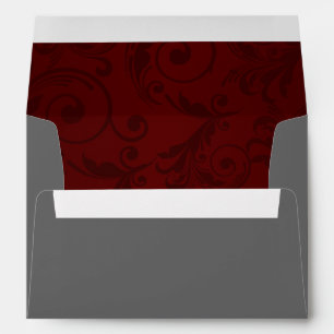 5x7  Envelope Option 2 Dark Maroon Grey Swirls Red