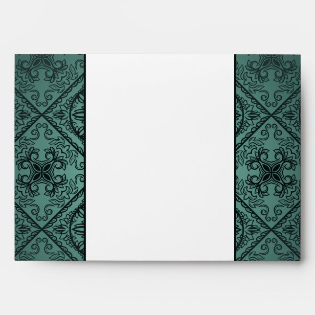 5x7  Envelope Option 4 Teal Ornate Damask (Front)