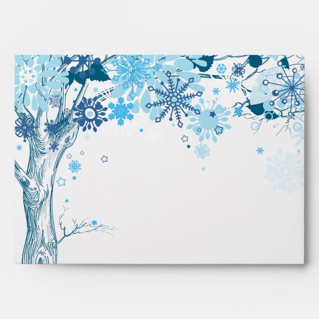 5x7  Envelope Option 5 Blue Tree / Snowflakes (Front)