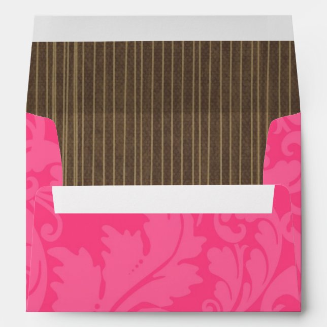 5x7 Envelope Pink Damask Lace Brown Striped Inside (Back (Bottom))
