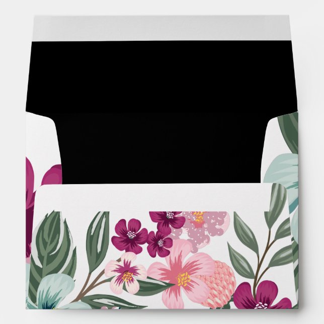 5x7 Enveloppe Fleurs tropicales en blanc (Dos (Bas))
