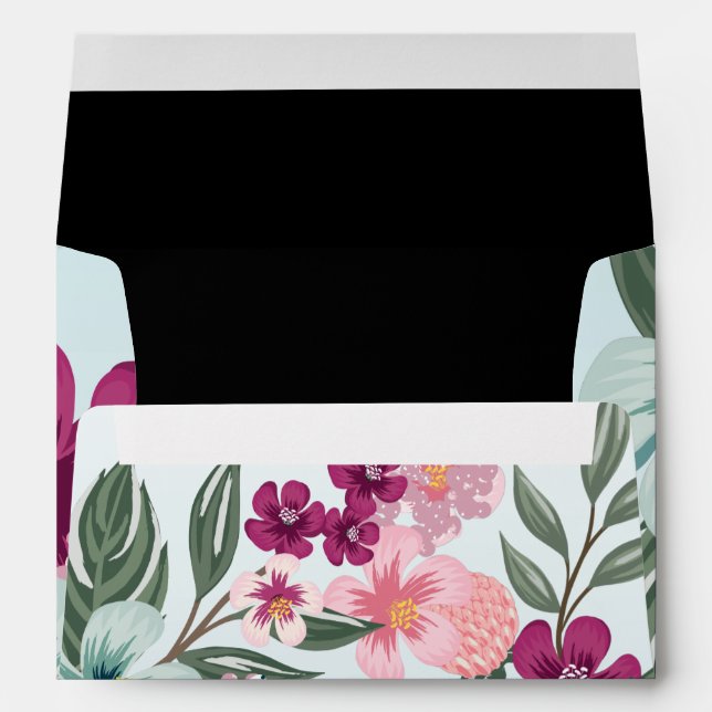 5x7 Enveloppe Fleurs tropicales sur Blue Ombre (Dos (Bas))
