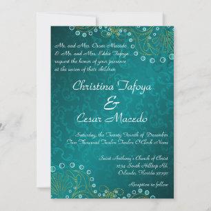 5x7 Faire-part de mariage Arabe Turquoise Inde