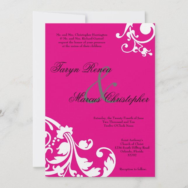 5x7 Faire-part de mariage de lin blanc rose chaud (Devant)