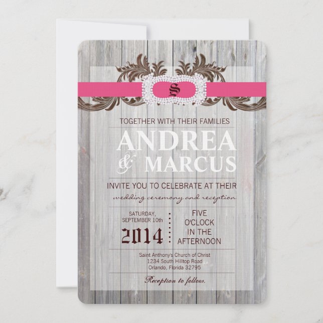 5x7 Faire-part de mariage de ruban diamant en bois (Devant)