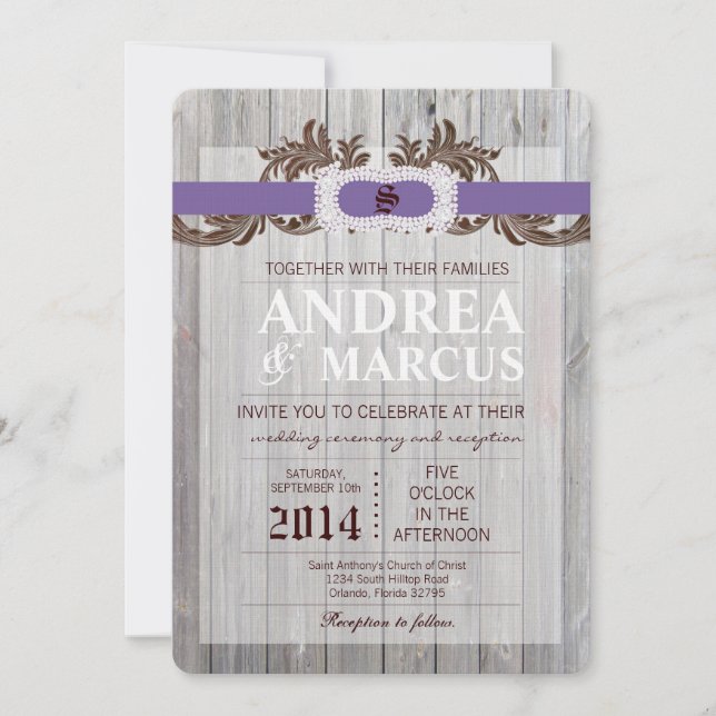 5x7 Faire-part de mariage de ruban diamant en bois (Devant)