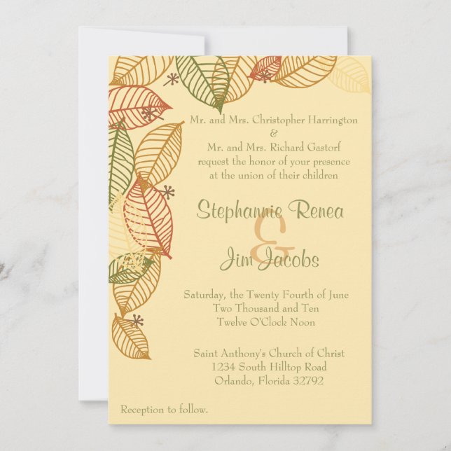 5x7 Faire-part de mariage Feuilles automnales d'au (Devant)