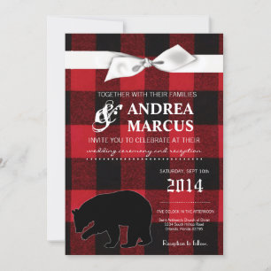5x7 Faire-part de mariage noir de l'ours rouge à p