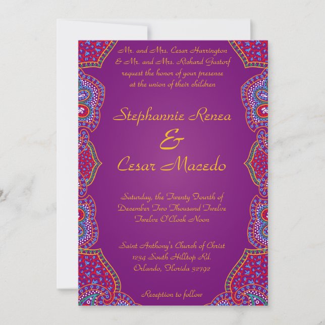 5x7 Faire-part de mariage Purple Palace Inde (Devant)